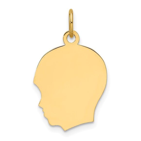 14k Yellow Gold Plain Medium .011 Gauge Facing Left Engravable Boy Head Charm